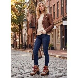 SOREL Joan of Arctic Next Lite Bootie Women Sz 7 Leather Felt Ankle Boots NL3695